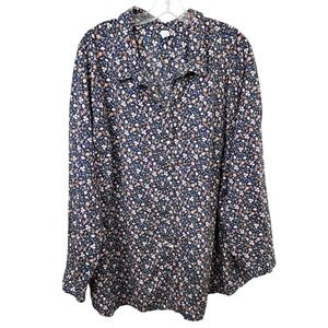 Old Navy Plus Size 4X Top Button Down Shirt Navy Blue Ditsy Floral Office 1618
